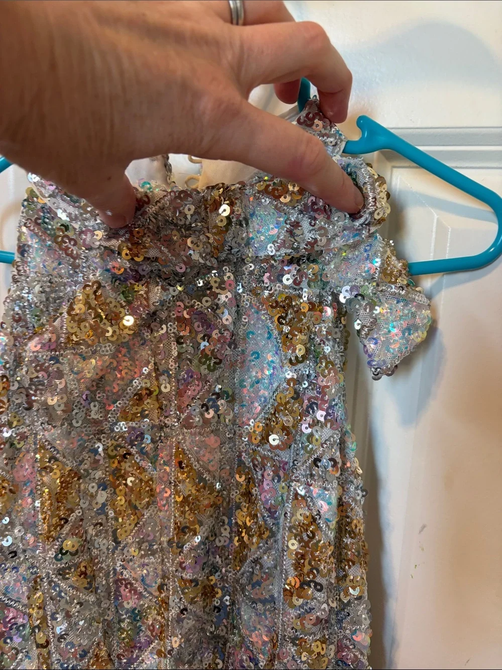 GB girls Silver Sequin Party Dress with Gold Accents